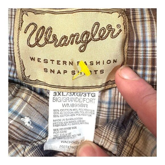 Wrangler Western Mens Plaid Short Sleeve Pearl Snap Shirt 3XL Cotton Blue White - Picture 3 of 6
